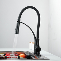 Robinet de cuisine moderne STOCCO en laiton noir mat, mitigeur monocommande avec douchette extractible, cartouche céramique, monotrou, pour hôtel