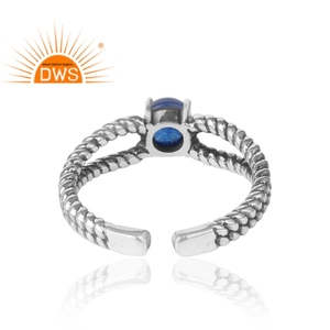 Prong <b>Set</b> Blue Aventurine Ring Gemstone Jewelry Wholesale Oxidized 925 Sterling Silver Designer Ring Vintage Collection - Product Image 4