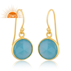 Boucles d'oreilles pendantes en argent sterling 925 avec pierre précieuse naturelle chalcédoine aqua, design élégant, bijoux pour femme, cadeau pour elle - Product Image 2