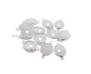 Pierre précieuse arc-en-ciel blanche en argent sterling 925 avec cadeau à la mode de forme ovale fait main plaqué argent pour son connecteur de lunette - Product Image 4