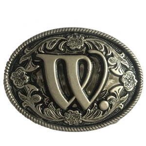 Hebilla de cinturón estilo occidental con letras W de níquel sólido vintage - Product Image 1