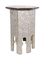 Table basse octogonale traditionnelle antique en bois massif égyptien artisanal avec incrustation de nacre Zahereen W171