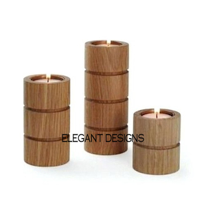 Juego de portavelas de forma redonda de madera hecha a mano de alta calidad, dos en relieve, diseño moderno, hoteles personalizados, caja de uso doméstico embalada - Product Image 4