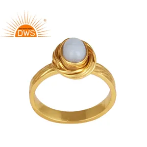 Nouveau Designer Plaqué Or 925 Argent Bague femme Bijoux Bleu Dentelle Agate Anneau de Pierres Précieuses Bijoux Grossiste - Product Image 1