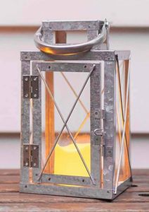 Metal <b>Lantern</b>, Rope Handle (Galvanized, Sitting, Hanging, Use with Candle) - Product Image 4