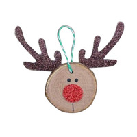 Décoration suspendue de renne rouge, 1 pièce, conteneur en bois avec pompons, renne rouge, décoration artisanale de noël