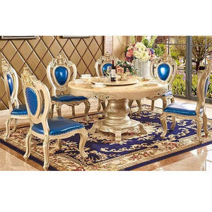 Juego de Comedor Clásico de Estilo Italiano Vintage, Tradicional, Elegante y Formal, Sillas de Madera de Teca con Impresionante Diseño Tallado - Product Image 1