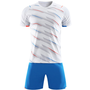 Maillot de football blanc pour homme avec short bleu, imprimé géométrique, polyester respirant, manches courtes, col rond, coupe athlétique, toutes saisons - Product Image 3
