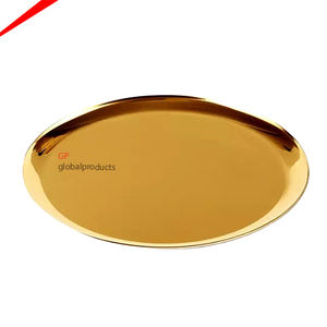 Bandeja de Servicio Redonda de Metal Decorativa de Lujo, Dorada, con Acabado de Alta Gama, para Servir el Desayuno - Product Image 1