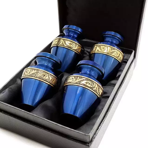 Ocean Blue New Finish Small Mini Keepsake Urn for Human Ashes Set of 4 Pcs Metal Cremation Urn American Style Customized Color - Product Image 3