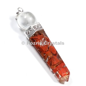 Pendentifs en Orgonite avec pointe de Jaspe Rouge et boule de cristal - Product Image 1