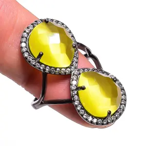 New Arrival Yellow Monalisa White Zircon Gemstone Micro Pave Fine Jewelry 925 Sterling Silver Women Gift Customize Infinity Ring