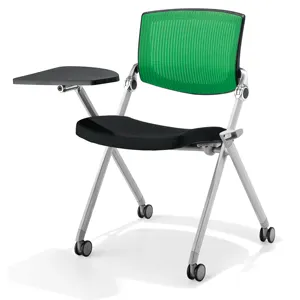 便宜的网状折叠椅与轮子办公室训练椅与平板电脑培训室