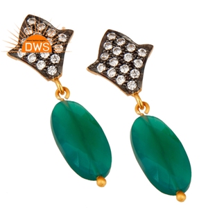 Boucles d'oreilles pour femme, en Onyx vert, plaqué or, argent indien, vente en gros, nouveauté, collection 925 - Product Image 2