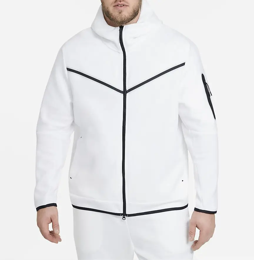 Custom Made White Sportswear 3 panel Stylish tech Fleece hoodie for Men's
