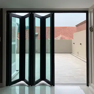 Pintu Lipat Aluminium dengan Sistem Penguncian 2 Titik Engsel Tersembunyi Kaca Dilaminasi Dapat Disesuaikan Jendela Balkon Lipat