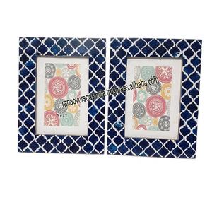กรอบรูปไม้ชุดที่2มีลวดลายโมร็อกโกสีฟ้าและสีขาวสำหรับตกแต่งบ้าน - Product Image 1