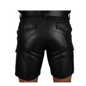 Shorts cargo pour homme en cuir véritable noir, taille mi-haute, style streetwear, écologiques, respirants, tissu en maille à séchage rapide, motif uni - Product Image 6
