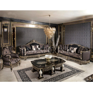 Ensemble de canapés en bois de teck noir métallisé majestueux, style européen, classique, moderne, meubles de salon - Product Image 1