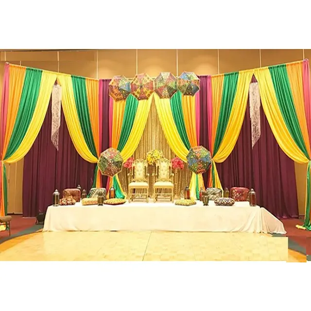 Gold Glitz Backdrop for Mehndi Stage Punjabi Wedding Backdrop & Gold Draping Glam Gold Punjabi Style Wedding Backdrops