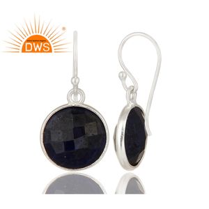 Pendientes de plata de primera ley y zafiro azul, aretes colgantes, plata esterlina 925, GEMA, facetado, redondo, venta al por mayor - Product Image 2