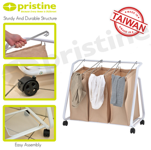 Portable laundry sorter <b>cart</b> 3 fabric bags laundry <b>cart</b> Steel frame wheels laundry <b>cart</b> Minimalist design laundry <b>cart</b> - Product Image 3