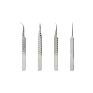 Diamond Handle Stainless Steel Fiber Tip Satin Finish Precision Straight Eyelash Extension Tweezers Laser Engraved Brand Logo - Product Image 1