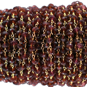 Cadena de Rosario de Granate Facetado en Forma de Rondelle de 5-6mm, Chapada en Oro de 18K sobre Latón, Envuelta en Alambre, Venta por Metro - Product Image 2