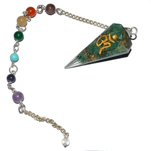 Best Value of Green Aventurine Orgone Chakra Pendulums with Om : Green Aventurine Orgone Chakra Pendulums with Om for Sale - Product Image 1