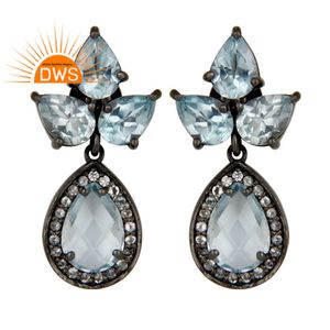 Pendiente de tuerca de diseño chapado en rodio para niña, Gema de Topacio azul y blanco glorioso, fabricante de joyería de plata 925 - Product Image 1