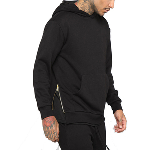 Sudadera con capucha y cremallera lateral para hombre, ropa de calle lisa con logotipo personalizado, venta al por mayor - Product Image 4