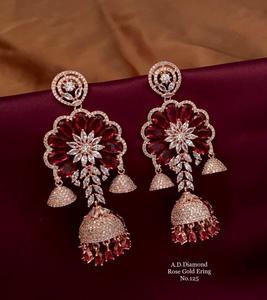 Antique and Fancy <b>Rose</b> <b>Gold</b> Plated AD Diamond Flower Shape With Jumar <b>Hoop</b> Earring in M Creation - Product Image 2