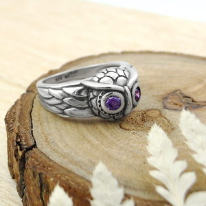 Anillo de Plata de Ley 925 con diseño de búho, ojo morado de la suerte, para hombre - Product Image 3