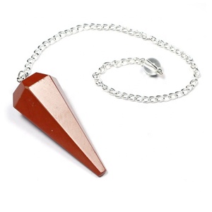 คริสตัลพลอยสีแดงแจสเปอร์6เหลี่ยมพร้อมจี้โซ่เงิน - Product Image 1
