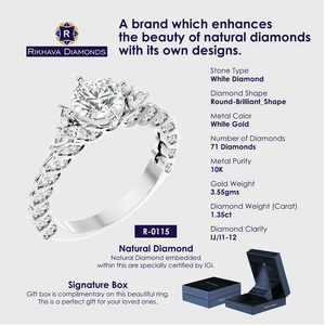 Rikhava Diamonds 2021 Nouveau design Original Bague solitaire en or blanc 10 carats - Product Image 3