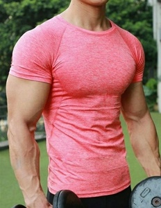 Camiseta deportiva para correr personalizada para hombre al por mayor, camiseta informal de manga corta con cuello redondo, camiseta de talla grande con bordado de Hip Hop musculoso no tejido - Product Image 6