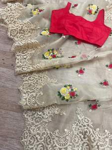 Saree ออกแบบงานเต็มรูปแบบออกแบบ Organza ที่สวยงาม - Product Image 4