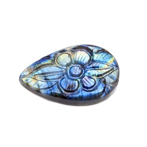Naturel Bleu Flashy Labradorite Cabochon Mughal Art Sculpture Poire Forme Lâche Pierre Précieuse Taille 42X26 - Product Image 3