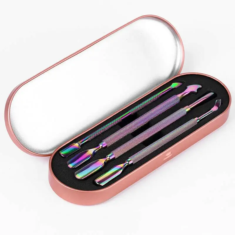 4 Pcs Rainbow Nail Pusher Kit for Beauty Tools Stainless Steel Manicure Pedicure Set