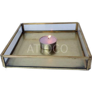 Bandeja votiva de farol de vidrio y metal translúcido Decoraciones especiales para fiestas de Diwali - Product Image 1