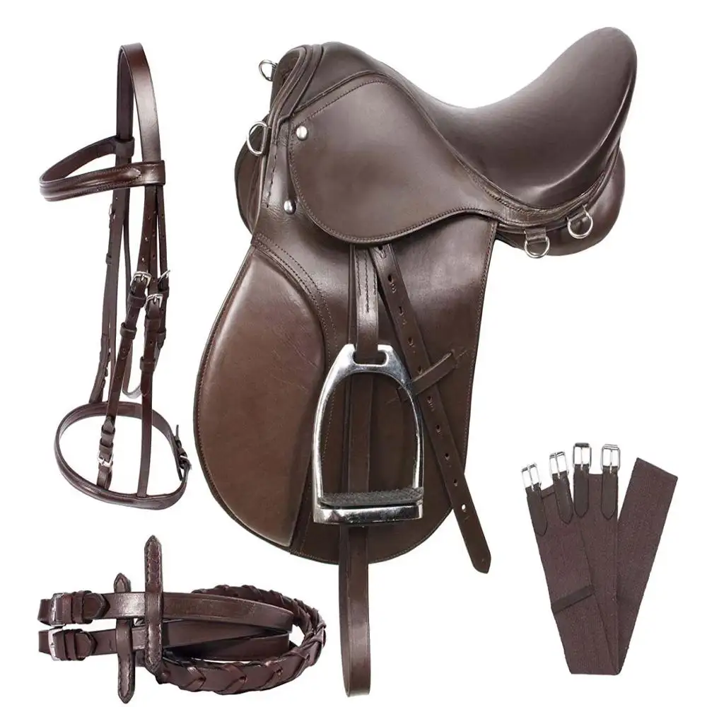 ภาษาอังกฤษ EVENTING อเนกประสงค์สีน้ำตาลหนังม้าอาน BRIDLE เส้นรอบวงอาน PAD TACK ชุด