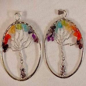 Venta al por mayor de moda 7 Chakra cristal colgante Metal Árbol de la vida con Buda plateado venta encanto - Product Image 1