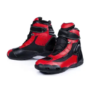 Botas de motocicleta de cuero PU para hombre, calzado de carreras para Motocross MX, botas de conducción para moto a prueba de agua