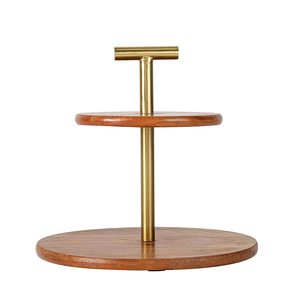 Modern 2-<b>Tiered</b> Round Acacia Wooden Pedestal Dessert Fruit Buffet Serving Tray for Wedding Party <b>Cake</b> Stand metal <b>cake</b> stand - Product Image 2