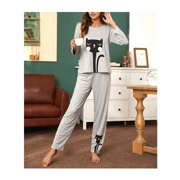 Beste Qualität Nacht kleid Frauen Lange Volle Ärmel Pyjama Set 100% Baumwolle Damen PJ Set Nachtwäsche