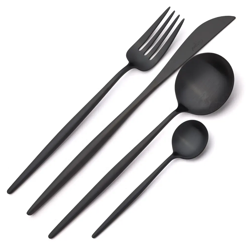 Conjunto de talheres para mesa de jantar preto fosco, conjunto de 4 utensílios de aço inoxidável para casa e restaurante