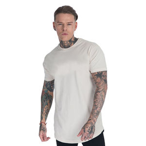 Venta al por mayor personalizado 100% algodón hombres Slim Fit Camiseta larga caída dobladillo curvo cuello redondo músculo Fitness hombres gimnasio camiseta - Product Image 5