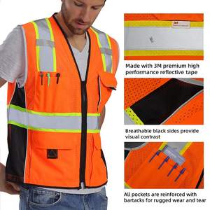 เสื้อกั๊กนิรภัยสีส้ม Hi VIS สำหรับก่อสร้างเสื้อกั๊กรักษาความปลอดภัยออกแบบได้ตามต้องการพร้อมโลโก้ที่มองเห็นได้ชัดเจนกันน้ำ - Product Image 3