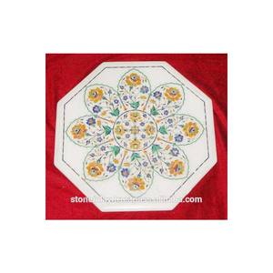 Plateaux de table à manger en marbre incrusté faits à la main - Product Image 1