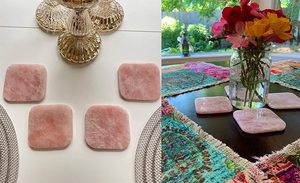Rose Quartz Square Shape Drink Coasters Agate Slice Agate <b>Home</b> Decor Crystal Coaster Square Rose Quartz Coaster - Product Image 5